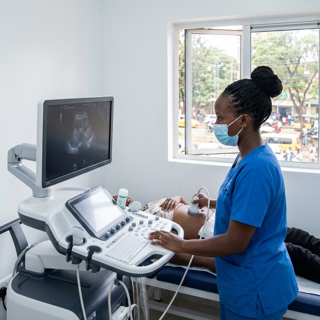 Sonographer performing an ultrasound scan