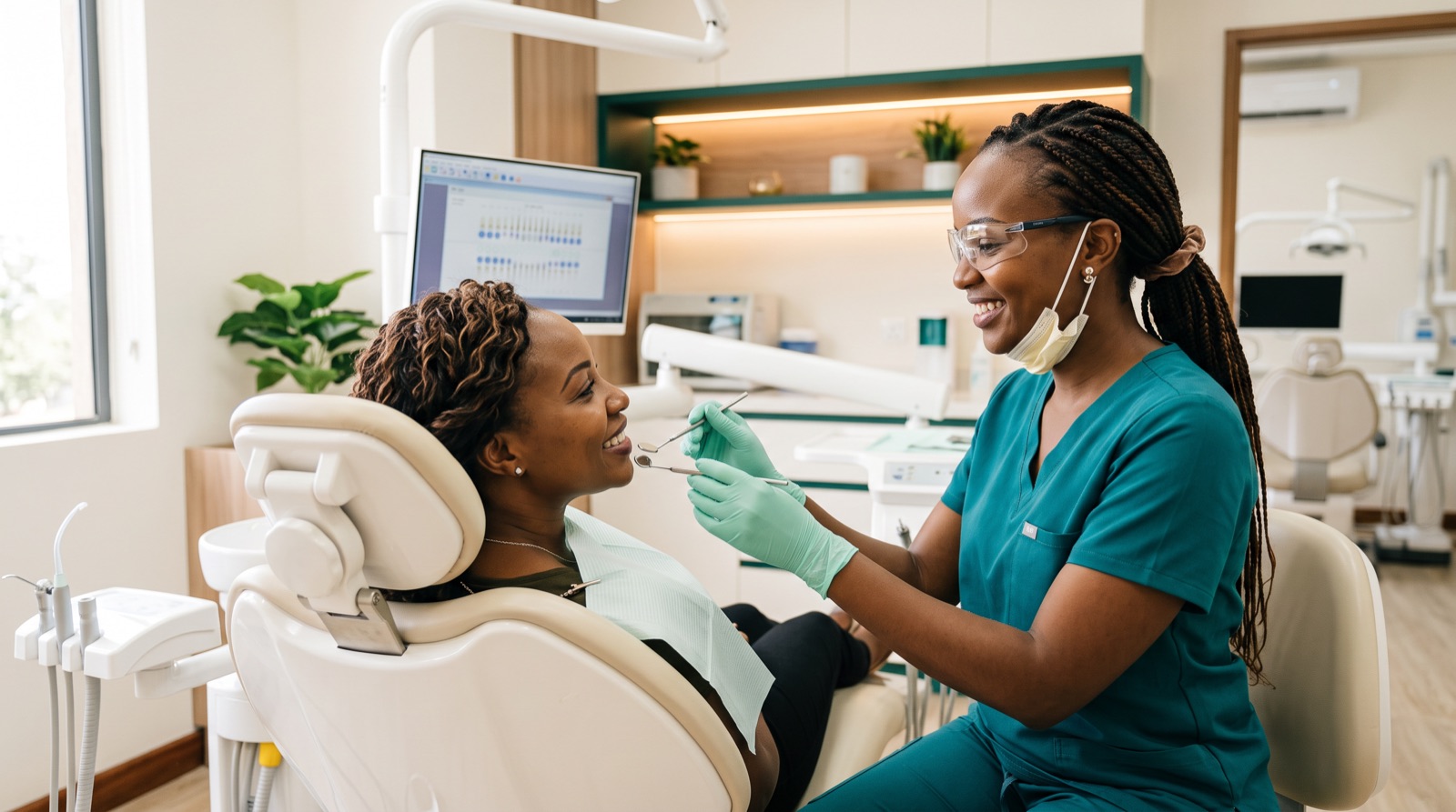 A dentist examining a patient