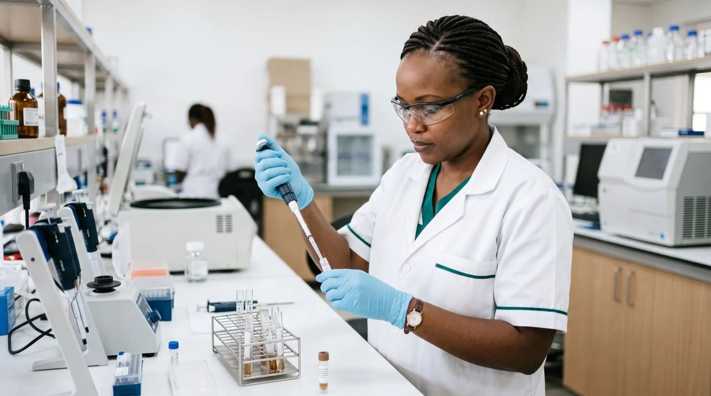 A laboratory scientist analysing samples